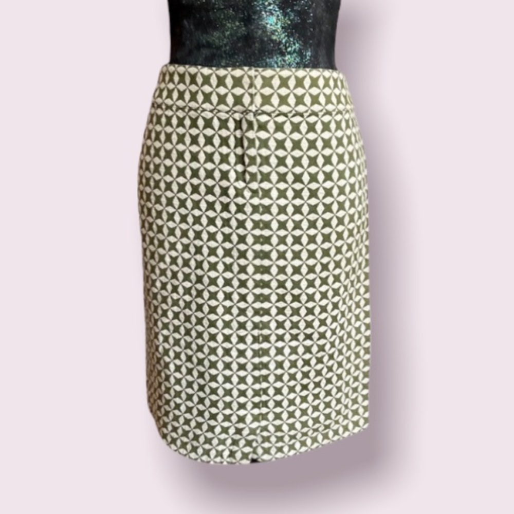 Loft Green & Cream Geometric Pattern Pencil Skirt